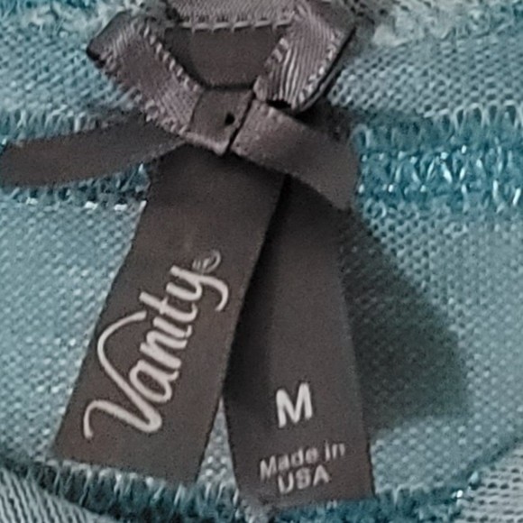 y2k Vanity striped v neck short sleeve tee shiny blue top m - Picture 10 of 11